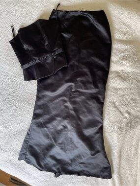 Moda International Black Satin Two-Piece Evening Set